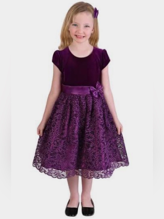 Jona Michelle Other - Joanna Michelle Girls Purple Velvet Lace Party Dress Size 4T